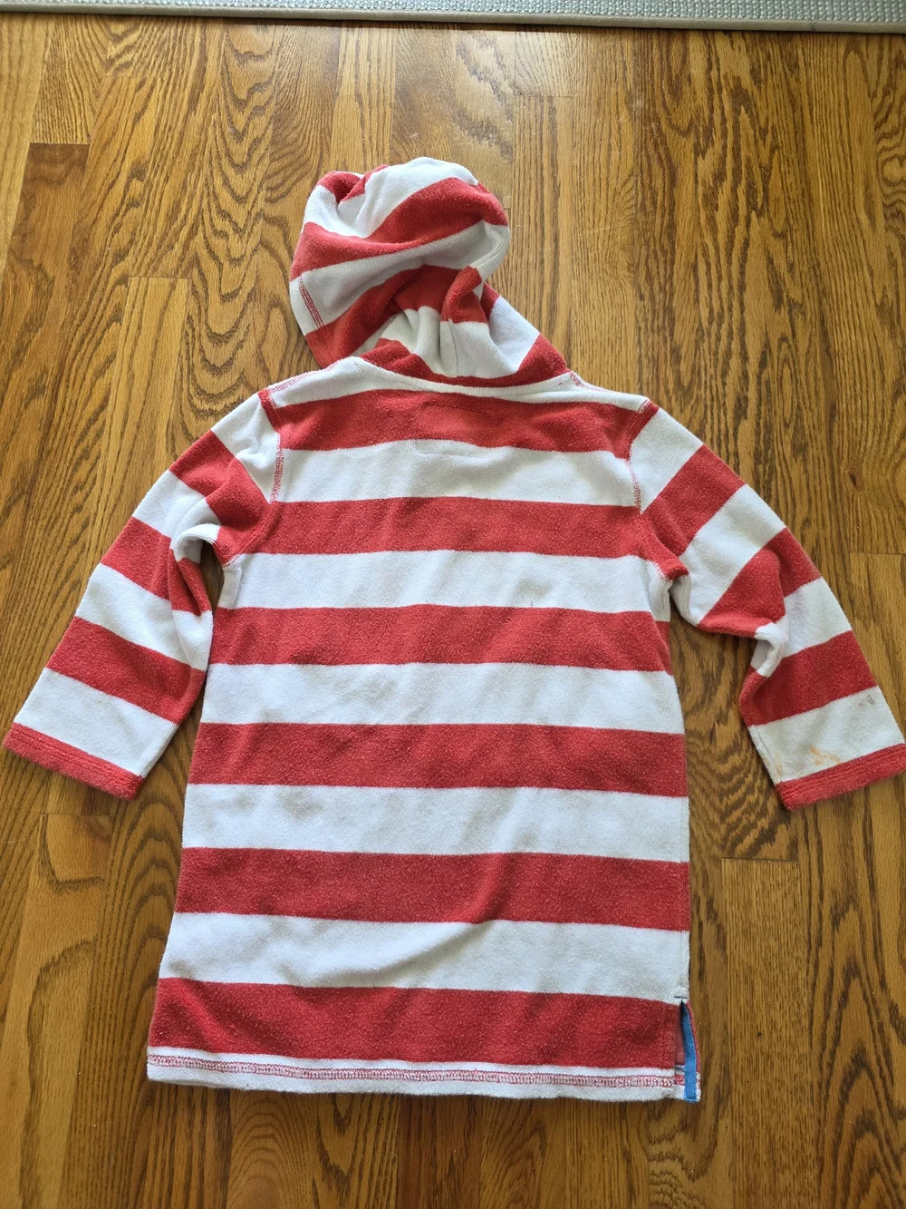 Mini Boden Red and White Striped Shark Hooded Kids Swim Coverup